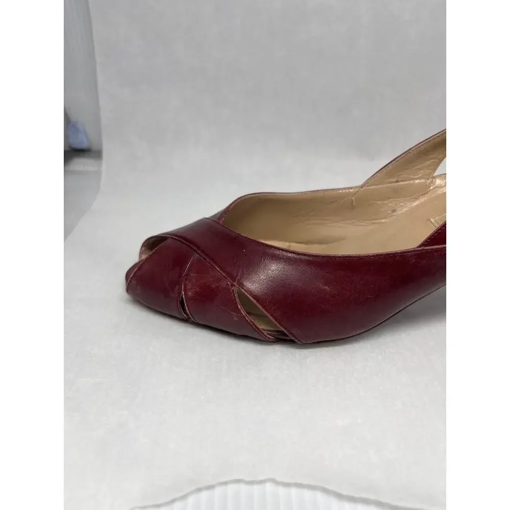 Wine Colored Peep Toe Italian Leather Pumps Nordstrom Brand Size 7